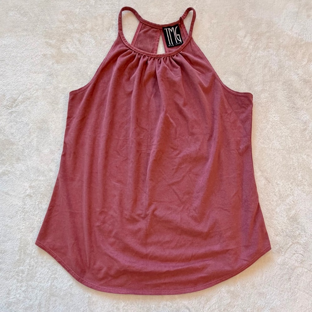 TMG New York Suede Halter Tank Top Women Medium Mauve Keyhole classic chic